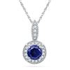 Image 1 : 1/6 CTW Round Lab-Created Blue Sapphire Solitaire Diamond Frame Pendant 10kt White Gold - REF-14H4W