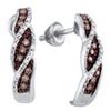 Image 1 : 1/5 CTW Round Brown Diamond Stud Earrings 10kt White Gold - REF-18K3R