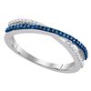 Image 1 : 1/6 CTW Round Blue Color Enhanced Diamond Slender Crossover Ring 10kt White Gold - REF-11W9F