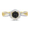 Image 2 : 1/3 CTW Round Black Color Enhanced Diamond Flower Cluster Ring 10kt Yellow Gold - REF-18M3A