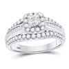 Image 1 : 1 CTW Princess Diamond Cluster Bridal Wedding Engagement Ring 14kt White Gold - REF-90K3R