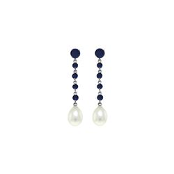 Genuine 10 ctw Sapphire & Pearl Earrings 14KT White Gold - REF-37R8P