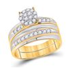 Image 1 : 3/4 CTW His & Hers Round Diamond Cluster Matching Bridal Wedding Ring 14kt Two-tone Gold - REF-75W5F