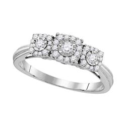 1/2 CTW Round Diamond 3-stone Bridal Wedding Engagement Ring 10kt White Gold - REF-27A5N