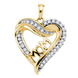 1/5 CTW Round Diamond Mom Mother Heart Pendant 10kt Yellow Gold - REF-15H5W