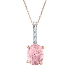 7/8 CTW Oval Lab-Created Morganite Solitaire Pendant 10kt Rose Gold - REF-22K8R