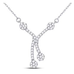 1/2 CTW Round Diamond Dangle Flower Cluster Fashion Necklace 14kt White Gold - REF-51R5H