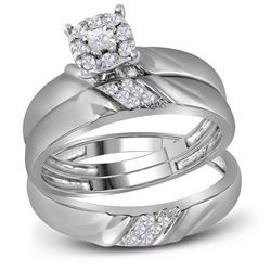 1/5 CTW His & Hers Round Diamond Solitaire Matching Bridal Wedding Ring 10kt White Gold - REF-30F3M