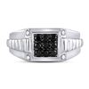 Image 2 : 1/2 CTW Mens Round Black Color Enhanced Diamond Square Cluster Ribbed Shank Ring 10kt White Gold - R