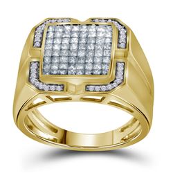 1 CTW Mens Princess Diamond Cluster Ring 10kt Yellow Gold - REF-83H9W