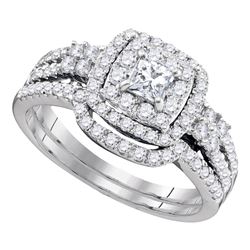 1 CTW Princess Diamond Halo Bridal Wedding Engagement Ring 14kt White Gold - REF-99Y6X