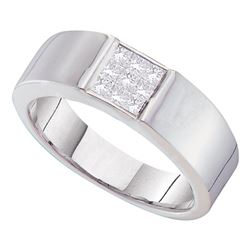 1/2 CTW Mens Princess Diamond Cluster Wedding Anniversary Ring 14kt White Gold - REF-60A3N