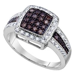 1/2 CTW Round Brown Diamond Square Cluster Ring 10kt White Gold - REF-27K3R