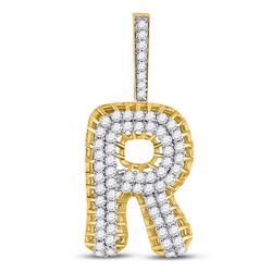 1 & 3/8 CTW Mens Round Diamond R Letter Charm Pendant 10kt Yellow Gold - REF-77R9H