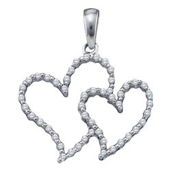 1/6 CTW Round Diamond Double Outline Heart Pendant 10kt White Gold - REF-10F2M