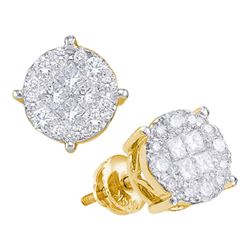 1/2 CTW Princess Round Diamond Cluster Earrings 14kt Yellow Gold - REF-45A5N