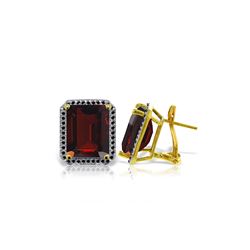 Genuine 15.4 ctw Garnet & Black Diamond Earrings 14KT Yellow Gold - REF-131R2P