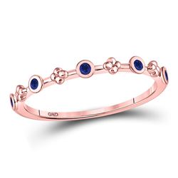 1/12 CTW Round Blue Sapphire Dot Flower Stackable Ring 10kt Rose Gold - REF-7R5H