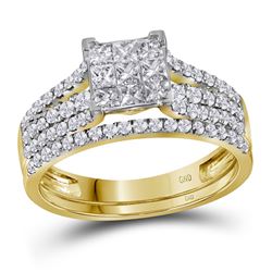 1 CTW Princess Diamond Cluster Bridal Wedding Engagement Ring 14kt Yellow Gold - REF-65R9H