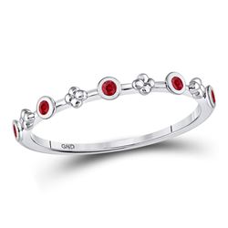 1/12 CTW Round Ruby Dot Flower Stackable Ring 10kt White Gold - REF-7M5A