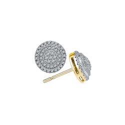 1/2 CTW Round Diamond Concentric Circle Frame Cluster Earrings 10kt Yellow Gold - REF-35X9T