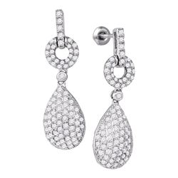 2 CTW Round Diamond Teardrop Dangle Earrings 10kt White Gold - REF-120M3A