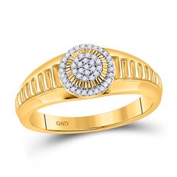 1/8 CTW Round Diamond Circle Cluster Ribbed Ring 10kt Yellow Gold - REF-21F5M