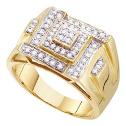 1/2 CTW Mens Round Diamond Square Cluster Ring 10kt Yellow Gold - REF-39W3F