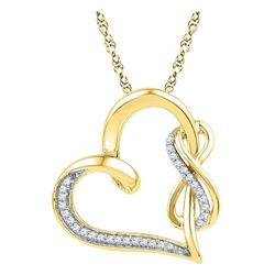 1/8 CTW Round Diamond Linked Heart Infinity Pendant 10kt Yellow Gold - REF-18F3M