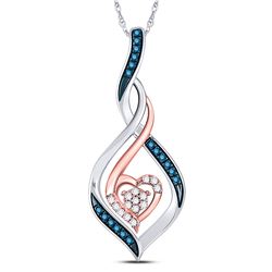 1/10 CTW Round Blue Color Enhanced Diamond Heart Pendant 10kt Two-tone Gold - REF-11W9F