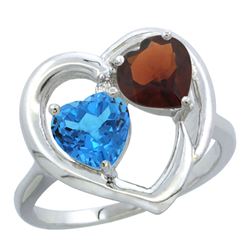 2.61 CTW Diamond, Swiss Blue Topaz & Garnet Ring 14K White Gold - REF-33R9H