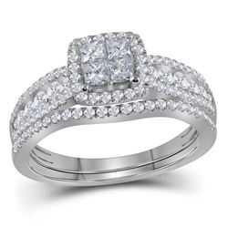 1 CTW Princess Diamond Halo Bridal Wedding Engagement Ring 14kt White Gold - REF-77N9Y