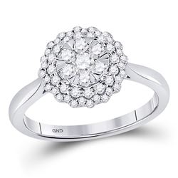 1/2 CTW Round Diamond Halo Flower Cluster Ring 10kt White Gold - REF-39T6K