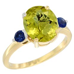 2.64 CTW Lemon Quartz & Blue Sapphire Ring 14K Yellow Gold - REF-31N4Y