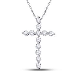 1/2 CTW Round Diamond Cross Pendant 14kt White Gold - REF-30T3K