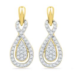 1/3 CTW Diamond Oval-shape Dangle Screwback Earrings 10kt Yellow Gold - REF-22X8T