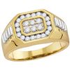 Image 1 : 5/8 CTW Mens Round Diamond Octagon Ribbed Cluster Ring 10kt Two-tone Gold - REF-41W9F