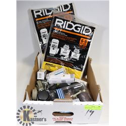 BOX OF CASTORS, LIGHT BULBS & SHOP VAC BAGS