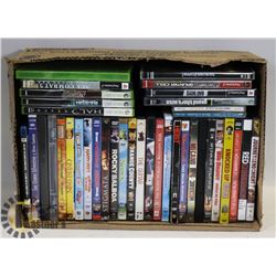 BOX OF MOVIES(DVD) AND X-BOX GAMES