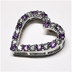 SILVER NATURAL AMETHYST CUBIC ZIRCONIA  PENDANT