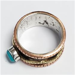 SILVER TURQUOISE SPINNABLE  RING (~SIZE 7-11.5)