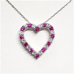 SILVER CREATED RUBY 20"  NECKLACE
