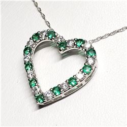 SILVER SIMULATED EMERALD 20"  NECKLACE