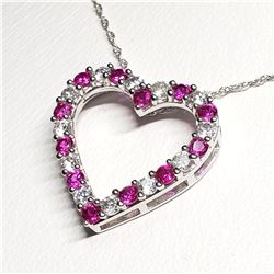 SILVER CREATED PINK SAPPHIRE 20"  NECKLACE