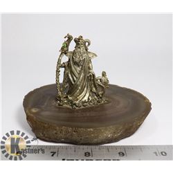 WIZARD & DRAGON PEWTER ORNAMENT ON A GEODE