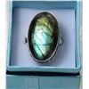 Image 1 : 17)  SILVER TONE LARGE OVAL LABRADORITE