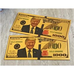 2 REPLICA TRUMP GOLD FOIL BILLS