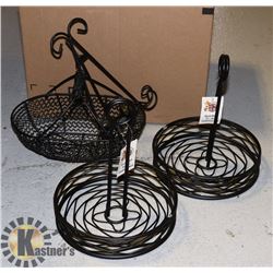 BOX OF WROUGHT IRON BASKETS AN MORE