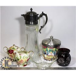 1950 WATER/WINE DECANTER PEWTER, 1950'S BOWL,