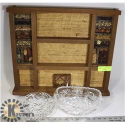 WOOD RACK/WOODEN TIMER PLUS GLASS BOWL AND